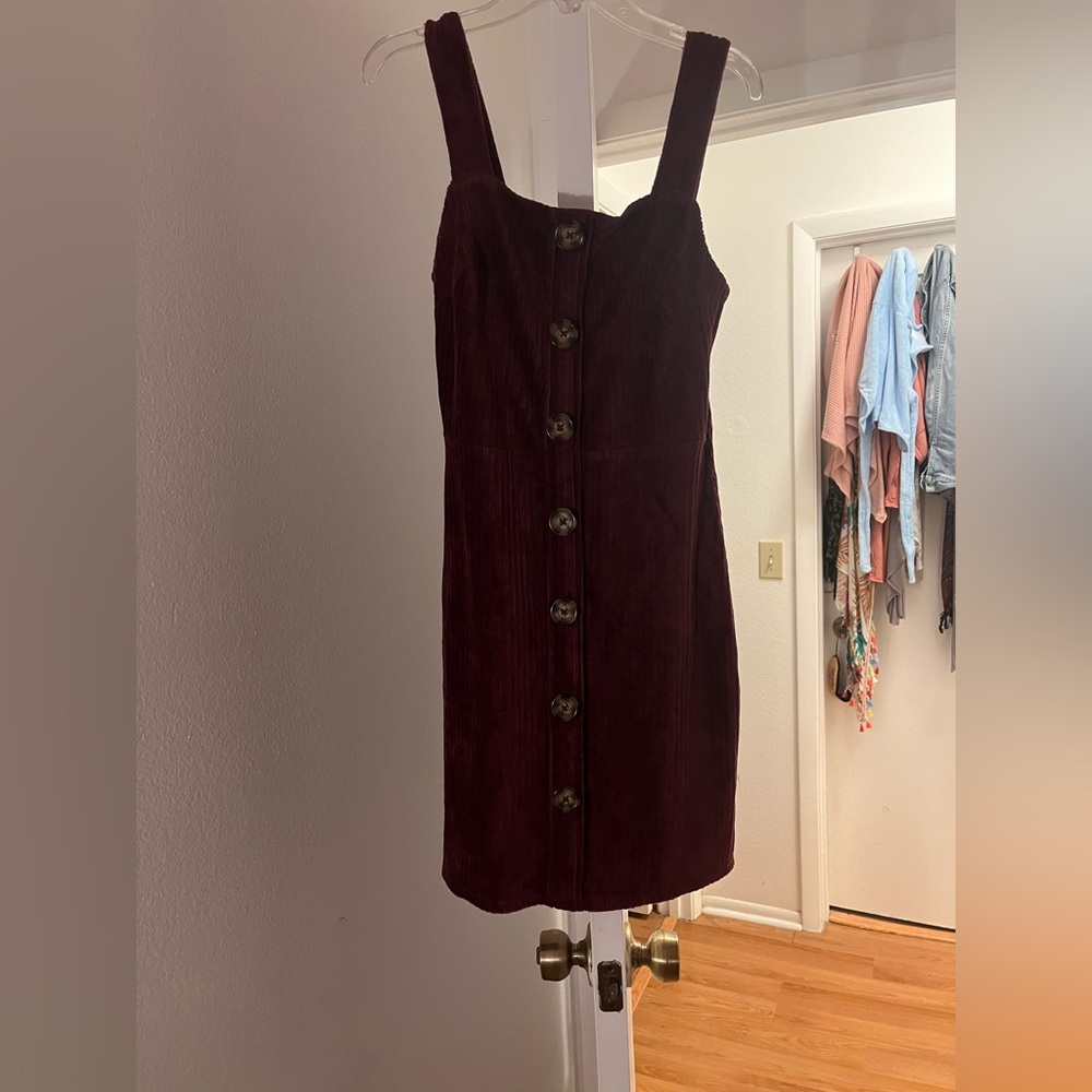 Elegant Burgundy Corduroy Dress